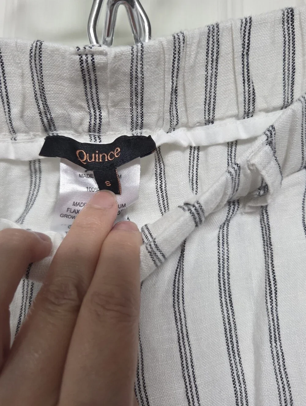 Quince Women's White Black Striped 100% Linen Trousers Size Small Summer